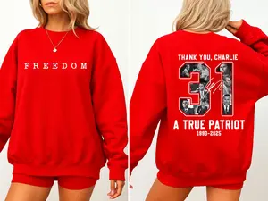 Thank You Sweatshirt, Wear Red on October 14th as CJK Day Tee, C.K. Birthday Tee, Charlie Kirk Sweatshirt, Graphic Design Unisex Cotton T-shirt for Men for Women Menswear Womenswear
