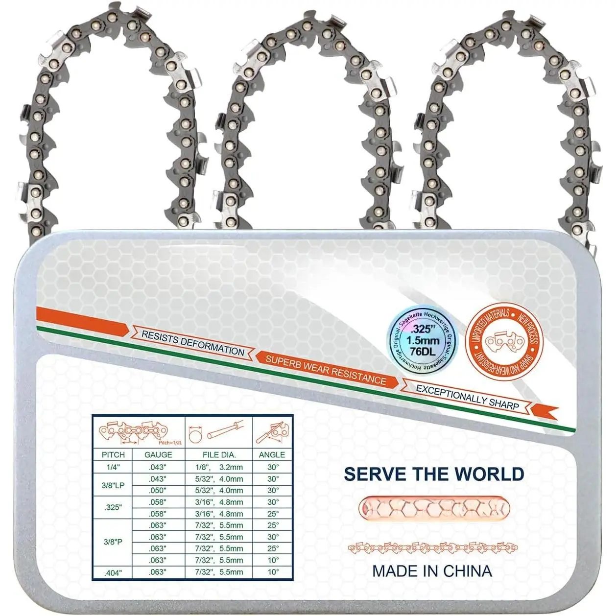Chain 20 Inch .325" Pitch .058" Gauge 76 Drive Links Fits Blue Max 53543, 8901, 8902(3 Chains)