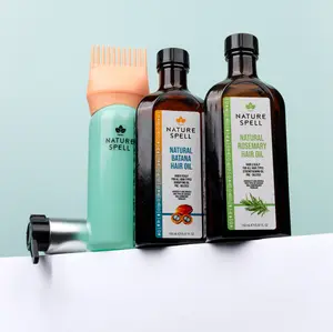 Nature Spell Rosemary & Batana Hair Oil Set with Pump and Applicator for Nourishment, Hydration, and Scalp Wellness