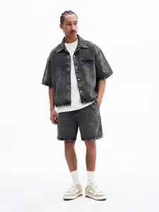 Men 2 piece sets - Men's Acid Wash Denim Co-Ord Set Button Up Shirt and Shorts for Summer Outings sweat shorts jean jacket pants for men black jeans suits for men beach outfits men's shorts for summer going out outfit men’s shirts y2k shirts men shorts