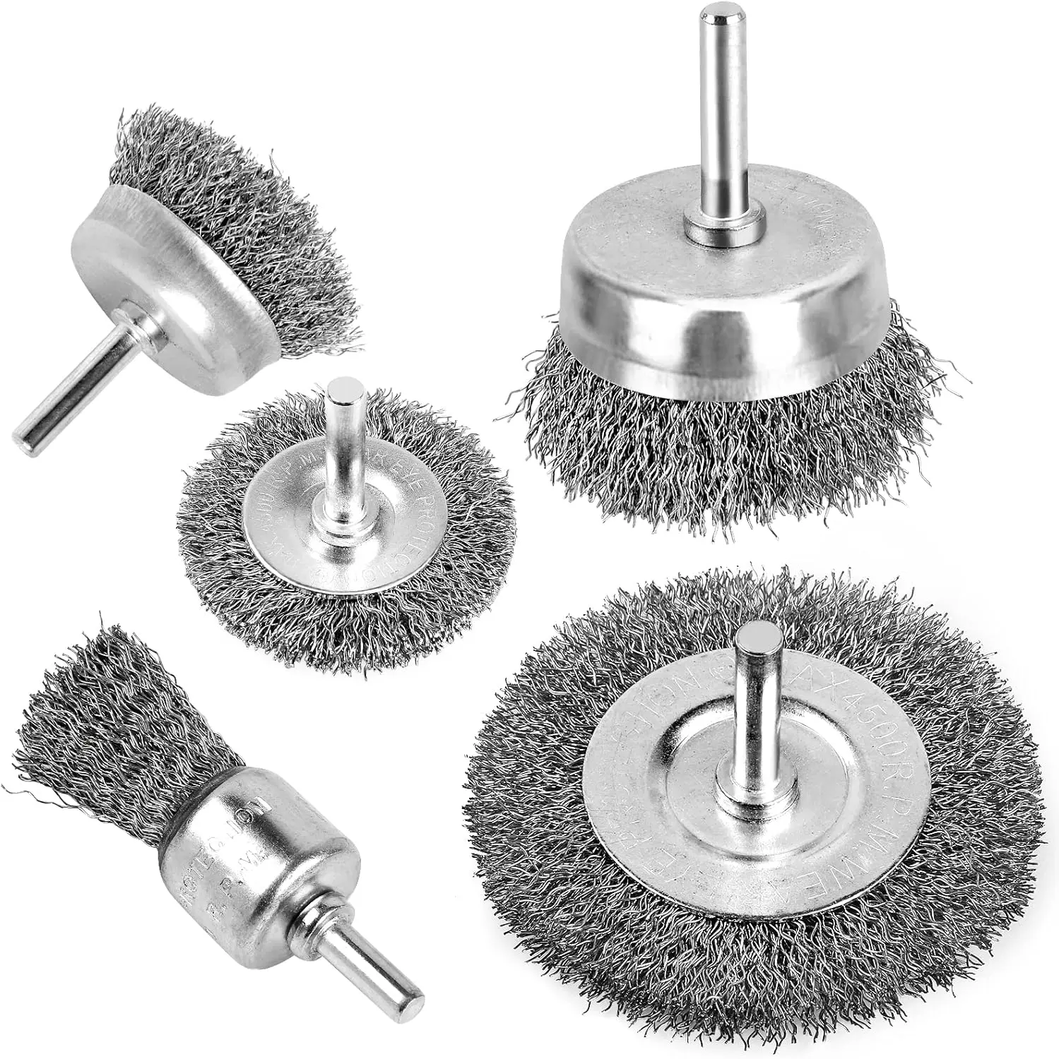 Drill Wire Brush Set - 0.012 Carbon Steel Wire, 1/4 Inch Arbor for Rust Removal, Stripping and Drill Attachment Romeda