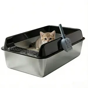 Stainless Steel Litter Box, Semi Enclosed High Side Cat Litter Box, Top Entry Litter Boxs for Senior Cats, Leak-Proof, Non-Sticky, Easy Clean, Ideal for Indoor Cats Kitten