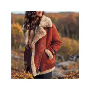 Motorcycle Suede Sheepskin Wool Coat Women's Fur Cotton Jacket Women's Cotton Clothing