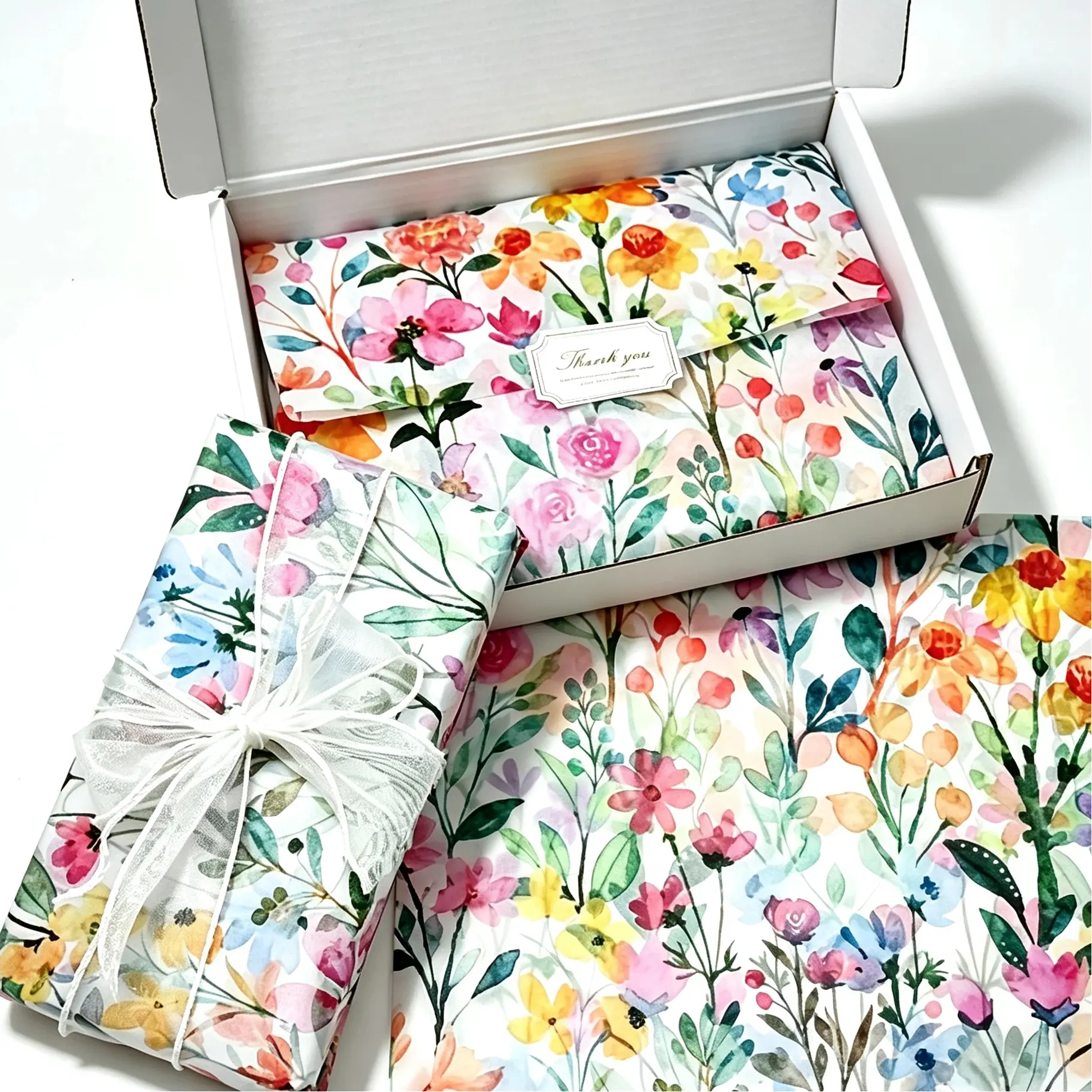 Floral Wrapping Paper Sheets, Watercolor Wildflower Gift Tissue Paper 20×14 Inch, Decorative DIY Paper for Gift Boxes, Bouquet, Holiday & Everyday Gift Wrapping, 25/50 Sheets