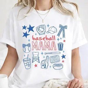 Doodle Baseball Mama T-Shirt - Comfort Colors® Retro Style Graphic Tee - Trendy Sports Vibe Baseball Mom Gift - Cute Hand-Drawn Game Day Shirt - Aesthetic Ballpark Wear