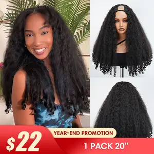 Noble 20 Inch Afro Curly U Part Wig Synthetic Wig with Bouncy Curls for Women Heat Resistant Kinky Curly Synthetic Wig