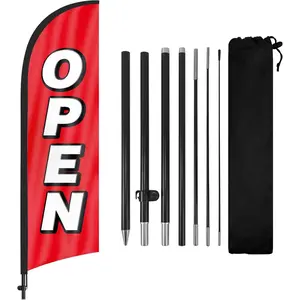 Open  Flag, Open Flag for Business with Pole and Ground Stake, Open Signs Swooper Flag Advertisng  Banner for Outside Businesses 8Ft