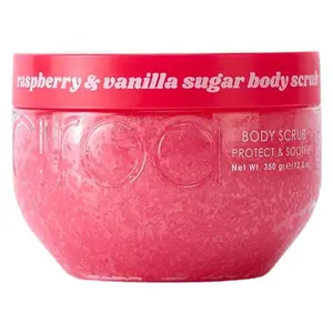 Raspberry & Vanilla Body Scrub with Vitamin C, B-vitamins, Shea Butter, and Jojoba Oil for Radiant, Smooth, and Hydrated Skin