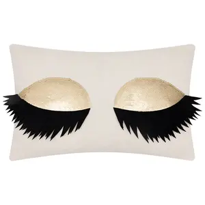 Sequins Eyelash Throw Pillow Cover Handmade Decorative Fun Accent Pillow Case Cute Rectangle Cushion Cover Farmhouse Sofa Couch Classroom 12x18 Inch
