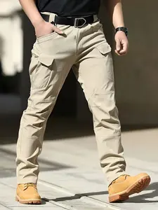 Men's Tactical Work Pants Beige Multi-Pocket Durable Plain Weave Fabric Reinforced Design for Hiking Camping Spring Autumn Casual Workwear