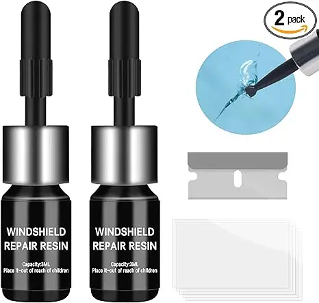 Windshield repair Kit, DIY glass Crack repair Kit, Automotive glass repair glue scratch debris Crack repair kit (2 pieces)
