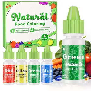 4 Natural Liquid Food Coloring 0.25 Fl Oz (6ml) /bottle, FD&C Free ，Dye Free Plant Based Food Coloring, Vegan Food Coloring for Cake, Frosting, Fondant & Easter Egg Decorating Baking