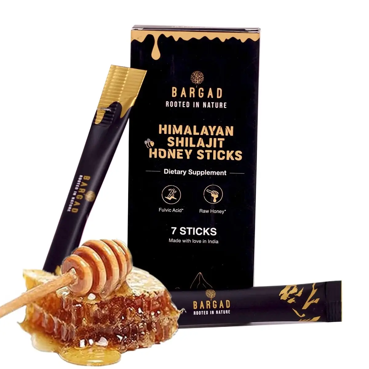 Bargad Pure Himalayan Shilajit Sticks 7 Count with Organic Honey & Saffron, Boosts Energy & Immunity with 85+ Trace Minerals & 75%+ Fulvic Acid Health