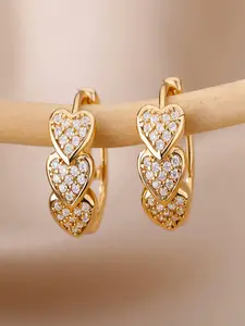 1pair Vintage Heart-Shaped Cubic Zirconia Earrings, Copper Nickel Plated, April Birthstone Jewelry, Three Hearts Rhinestone Women's Ear Rings, Zirconia Inlaid Heart
