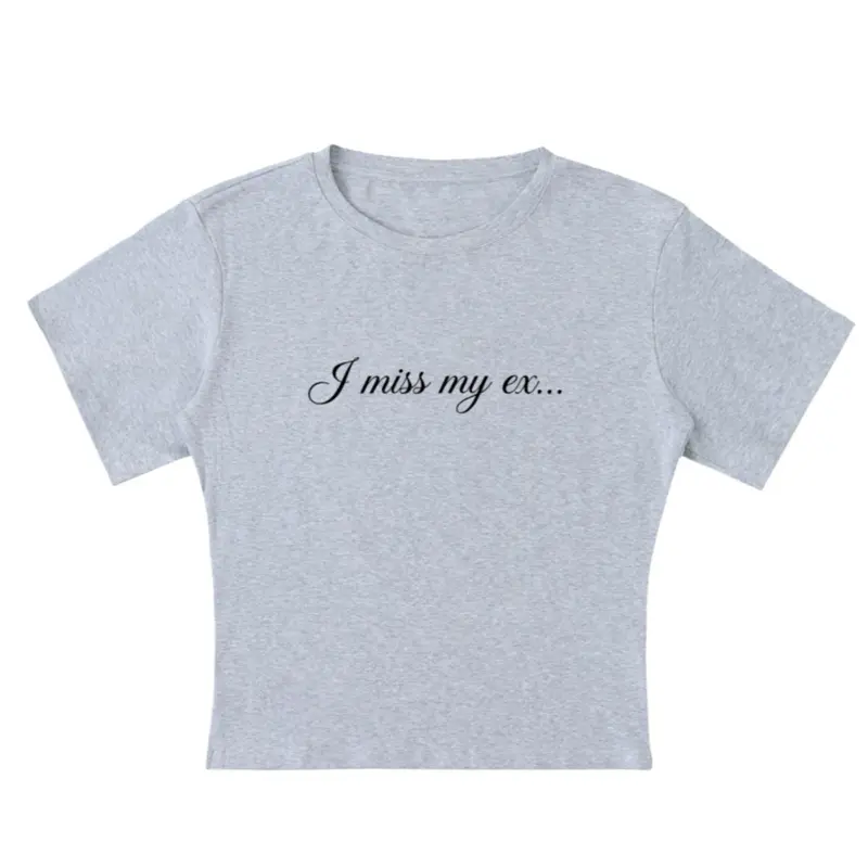 TRNDNG I Miss My Ex… Gray Lightweight Cocoon Shape Short Sleeve T-Shirt for Casual Wear