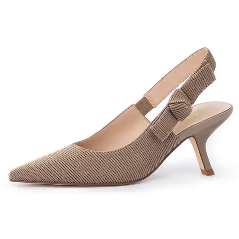 Athlefit Women's Formal Low Slingback Kitten Heels - Closed Pointed Toe, Bowknot Pumps, Elastic Stretch Back Strap, Soft Textured Fabric, Leg-Lengthening Silhouette, Lasting Wear - Shoes for Women for Business, Party