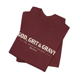God, Grit & Gravy Tee - Adult Unisex Super Soft T-Shirt, Casual Top, Short- Sleeves