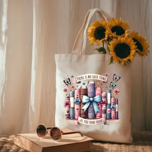 There’s No Such Thing As Too Many Books Tote Bag Floral Library Bag
