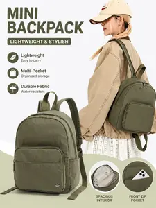 1pc Minimalist Olive Green Backpack for Women | Lightweight Water-Resistant Casual Daypack with Multiple Pockets