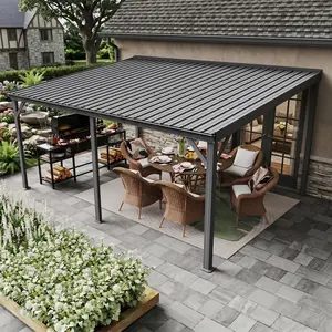 Hardtop Lean to Gazebo with Gutters, Wall Mountable Outdoor Pergola, Galvanized Steel Roof, 60MPH Wind Resistance, Large Metal Canopy for Patio, Deck & Lawn