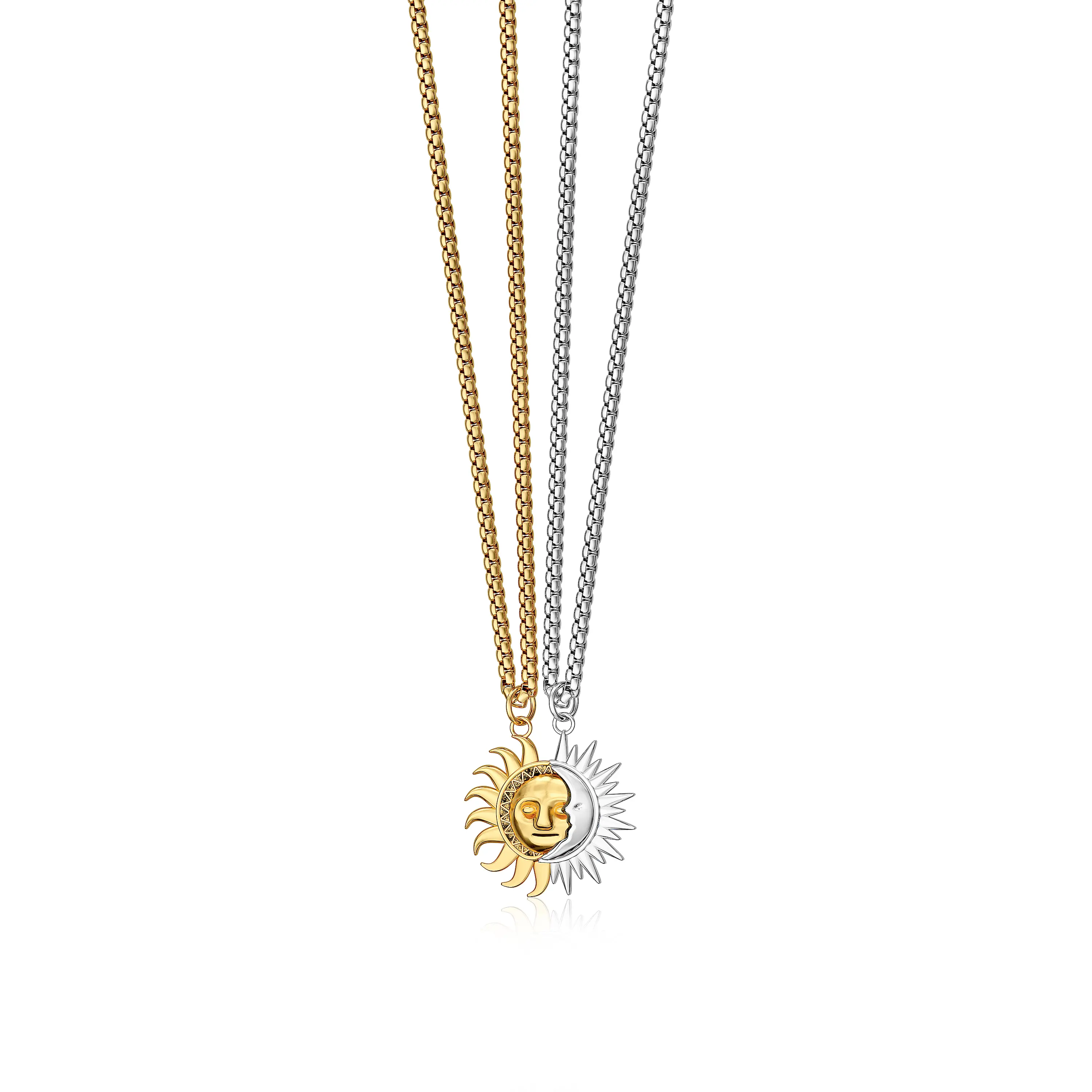 KOPERIN Sun and Moon Necklace for Best Friends Matching Set, 14K Gold Plated Sun & Silver Moon Pendant Necklaces for 2 BFF, Celestial Friendship Jewelry Gift for Women