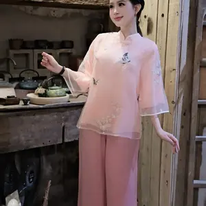 Pháp phục : Áo tơ hồ điệp kèm quần- hồng . Set top and pants