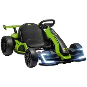 Aosom 24V 7.5 MPH Electric Go Kart for Kids Outdoor Play, Battery-Powered Drifting Ride-On Toy with Adjustable Seat, Slow Start, Button Start, Music, Honking Horn, Lights, for 6-12 Years Old, Green