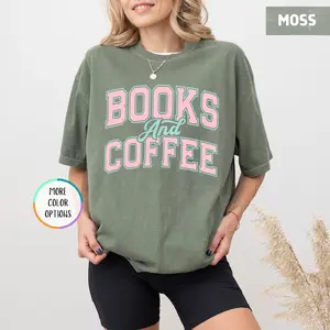 Comfort Colors® Books and Coffee Shirt, Gift for Book Lover, Bookish T-Shirt, Reading Shirt, Bookworm Gift, Book Lover Shirt, Bookish Gift