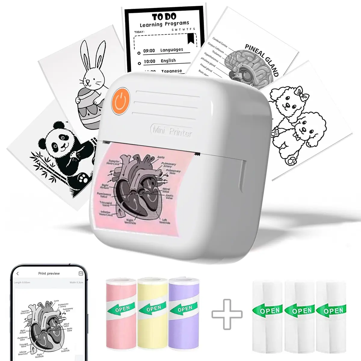 Portable Mini Sticker Printer, Thermal Label Maker, Label Printing, Labeler, Inkless Printer, 1 Count Portable Wireless Thermal Printer with Paper, USB Rechargeable Wireless Mini Printer for Photo, Journal, Memo