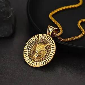 U7 Wolf Necklace Viking Fenrir Pendant Necklaces for Men Norse Rune Amulet Jewelry