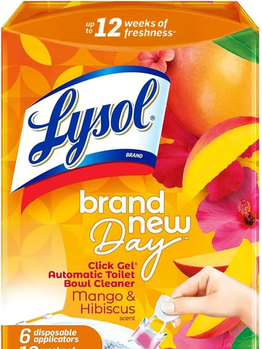 Lysol Click Gel Automatic Toilet Bowl Cleaner, Toilet Gel Stamp, Toilet Freshener, Bathroom Essentials, Refreshing Mango & Hibiscus Scent, 6 Count (Pack of 1)