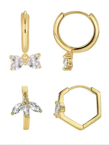 Fashion Artificial Zircon Decor Hoop Earrings Set, 2 Pairs Elegant Copper Jewelry for Party, Daily Decor, Trendy All-match & Exquisite Jewelry for Birthday Gift