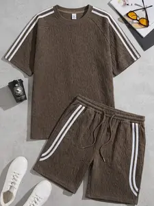 Men’s sports casual dark leopard print set, 3D jacquard texture, loose and comfortable short-sleeve top and shorts two-piece set