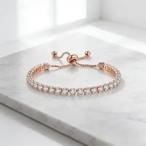 Rose Gold & White Cubic Zirconia Tennis Bracelet for Women, Shining Classic CZ Gemstone Bracelet, Trendy Fashion Jewelry Accessories, Elegant Gift for Birthday Anniversary Christmas permanent motivational steel manifestation religious easter men's men