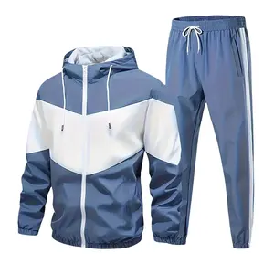 Men's Spring/Autumn Two-Piece Patchwork Colorblock Sports Set — Hoodie + Joggers, Versatile for Gym, Casual Travel & Street Style