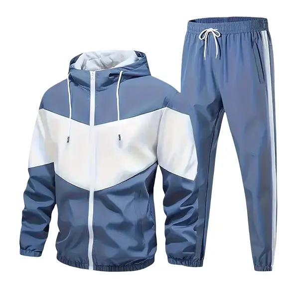 Men's Spring/Autumn Two-Piece Patchwork Colorblock Sports Set — Hoodie + Joggers, Versatile for Gym, Casual Travel & Street Style