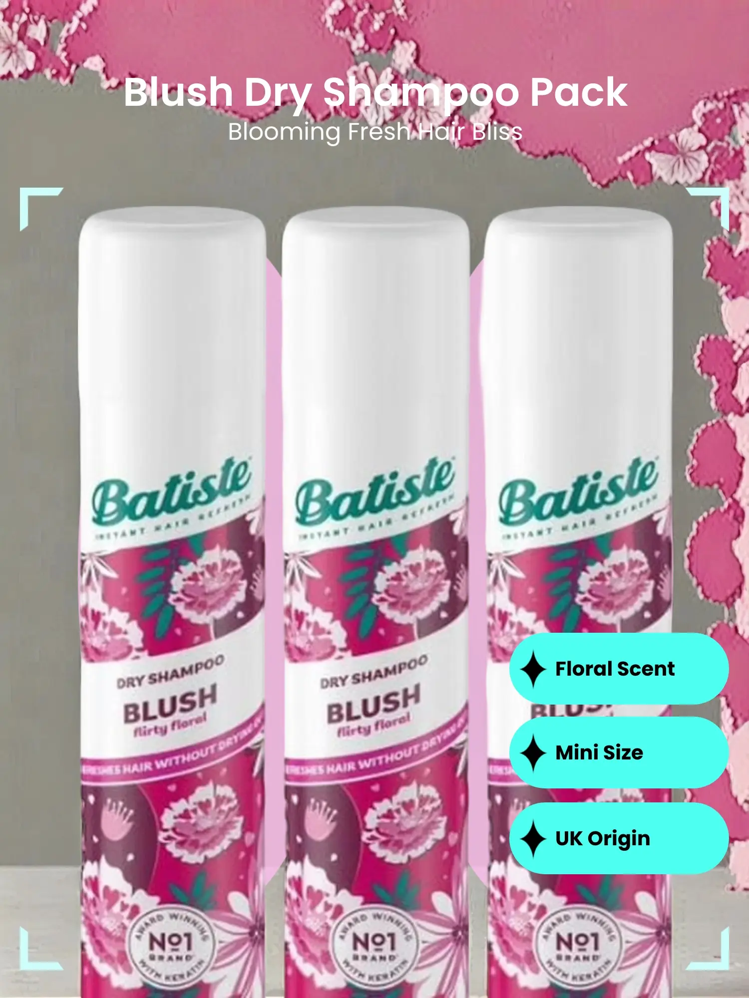Batiste Dry Shampoo for Women - Blush Floral Scent with Freesia & Tuberose Notes, 3.81 oz Aerosol, 3-Pack Cleansing Haircare Product, Scented, Selfcare