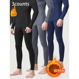 Men's Lined Thermal Compression Pants Cold Weather 4D Stretch Navy Blue Tights for Sports Outdoor Activities Winter Running Gear