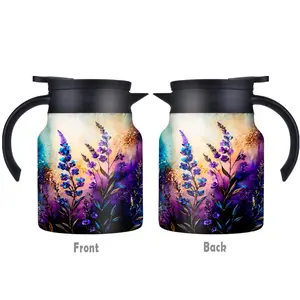 1pc/34oz/1000ml/Insulated Flask,Double Walled Insulated Coffee Pot,Stainless Steel Tea Kettle With Handle And Lid,Flower Pattern Very Suitable For Family And Friend Gatherings,Valentine's Day Gifts,Holiday Party Decorations