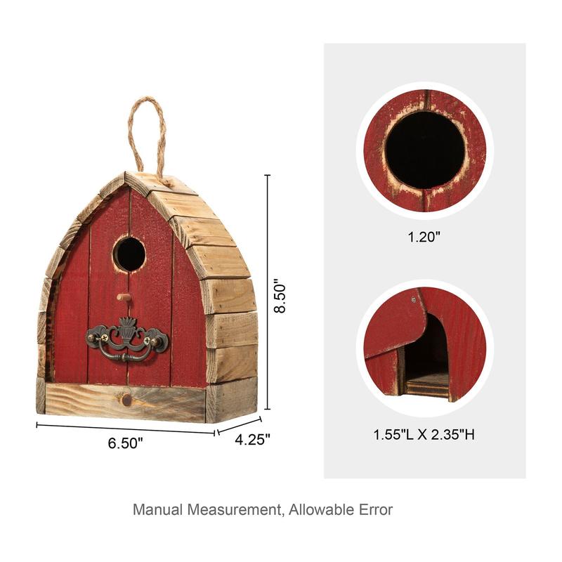 Glitzhome 8.5"H Little Red Barn With Perch Detail Birdhouse