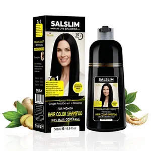 SALSLIM 7-in-1 Instant Hair Color Shampoo – 100% Gray Coverage, Natural Black For Women | Long-Lasting, Easy-to-Use, 30+ Day Color | Herbal Extracts with Ginseng & Ginger | Ammonia-Free | Long-Lasting Shine (Black)