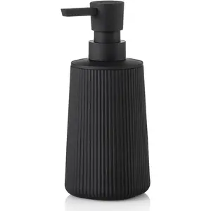Small Soap Dispenser for Bathroom and Kitchen, Modern Farmhouse Striped Style Plastic Hand Soap Dish Soap Dispenser with Pump - Matte Black