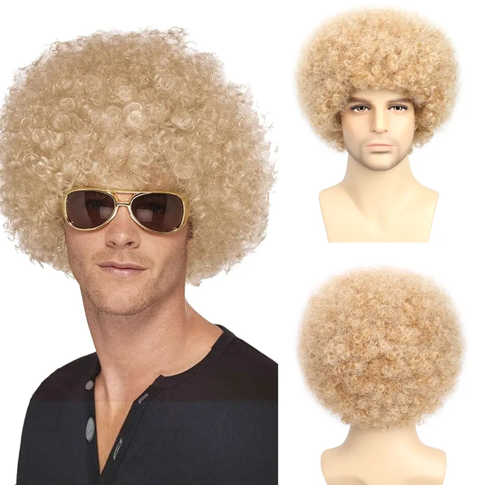 Men's Afro Wig - Short Synthetic Hair with Afro Texture & Fluffy Look, 70s-80s Rock Disco Rocker Costume Wig for Male Wear, Natural Appearance for Halloween Use