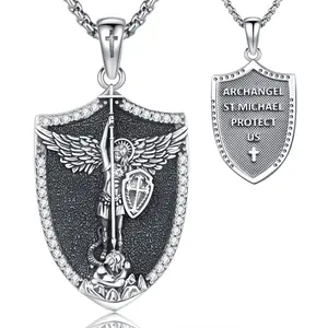 DRINSPER St Michael Necklace 925 Sterling Silver Saint Michael the Archangel Pendant Necklace Catholic Religious Jewelry Protection Amulet Gift Daily Wear Accessories Christian Jewelry Gift for Men