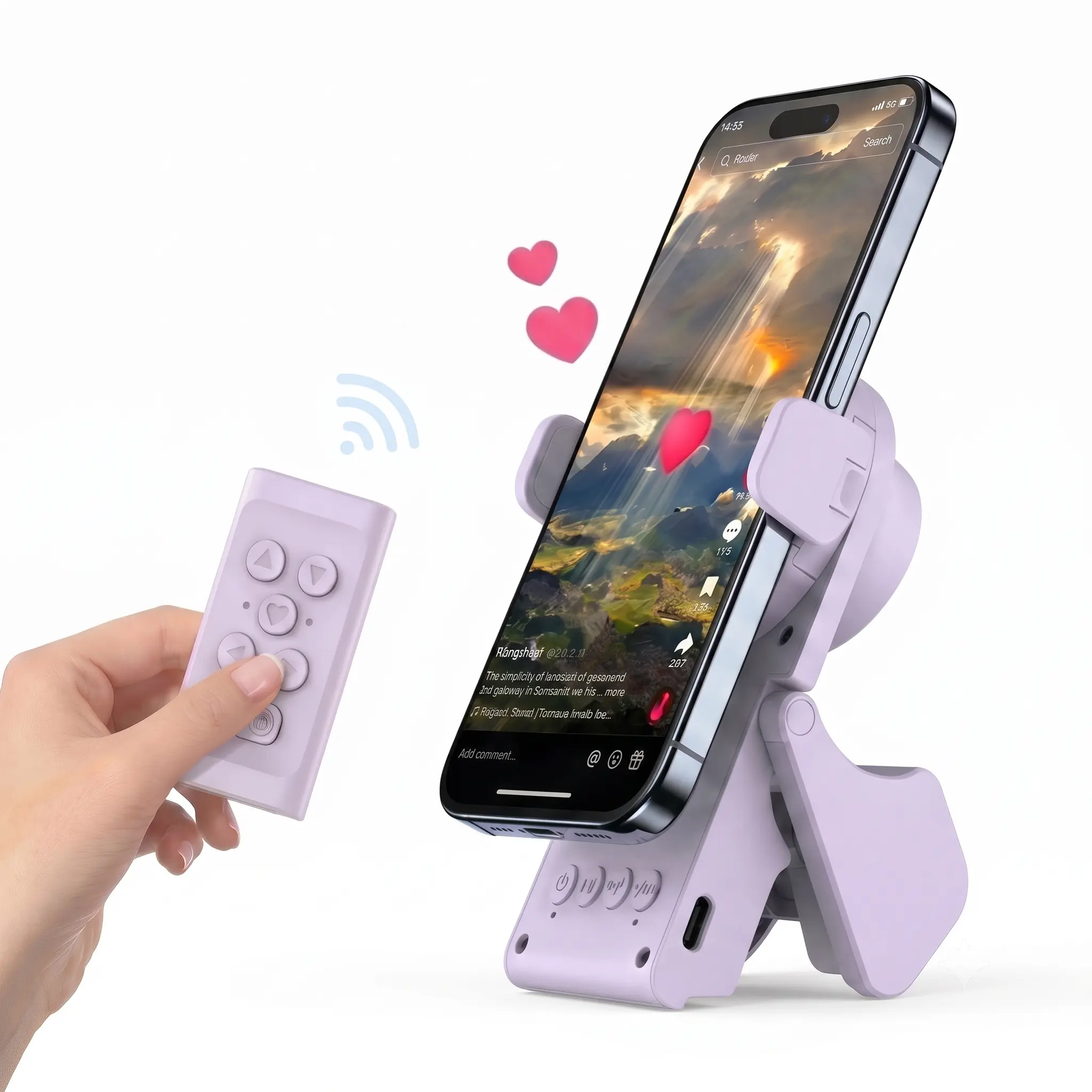 Bluetooth Remote Ring with Foldable Phone Holder | Hands-Free TikTok Screen Scrolling Tool, E-Book Page Turner, Selfie Shutter & Portable Bluetooth Speaker