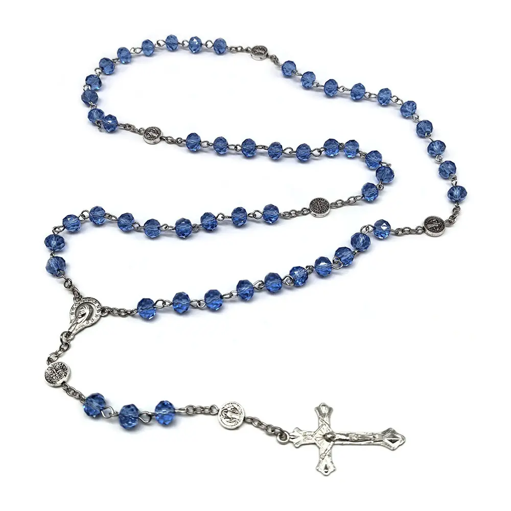 Blue crystal prayer bead necklace