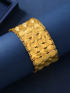 1pc Vintage Golden-Plated Copper Bracelet for Women - Elegant Coin Embossed Wide Band with Adjustable Clasp, Handcrafted Fashion Accessory for Daily Wear & Parties, Party Accessory, Intricate Craftsmanship, Trendy Stack Bangle, Elegant Jewelry Bracelet