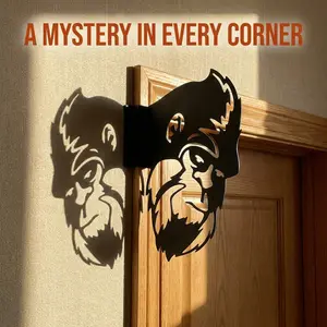 Gorilla Metal Door Corner Decor, Iron Primate Wall Art, Peeking Gorilla Metal Sign, Funny Animal Door Hanger, Wildlife Iron Sculpture