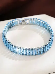 1pc Minimalist Fashion Trendy Stack Bangle Cubic Zirconia Inlaid Square Plated Gold Tennis Bracelet