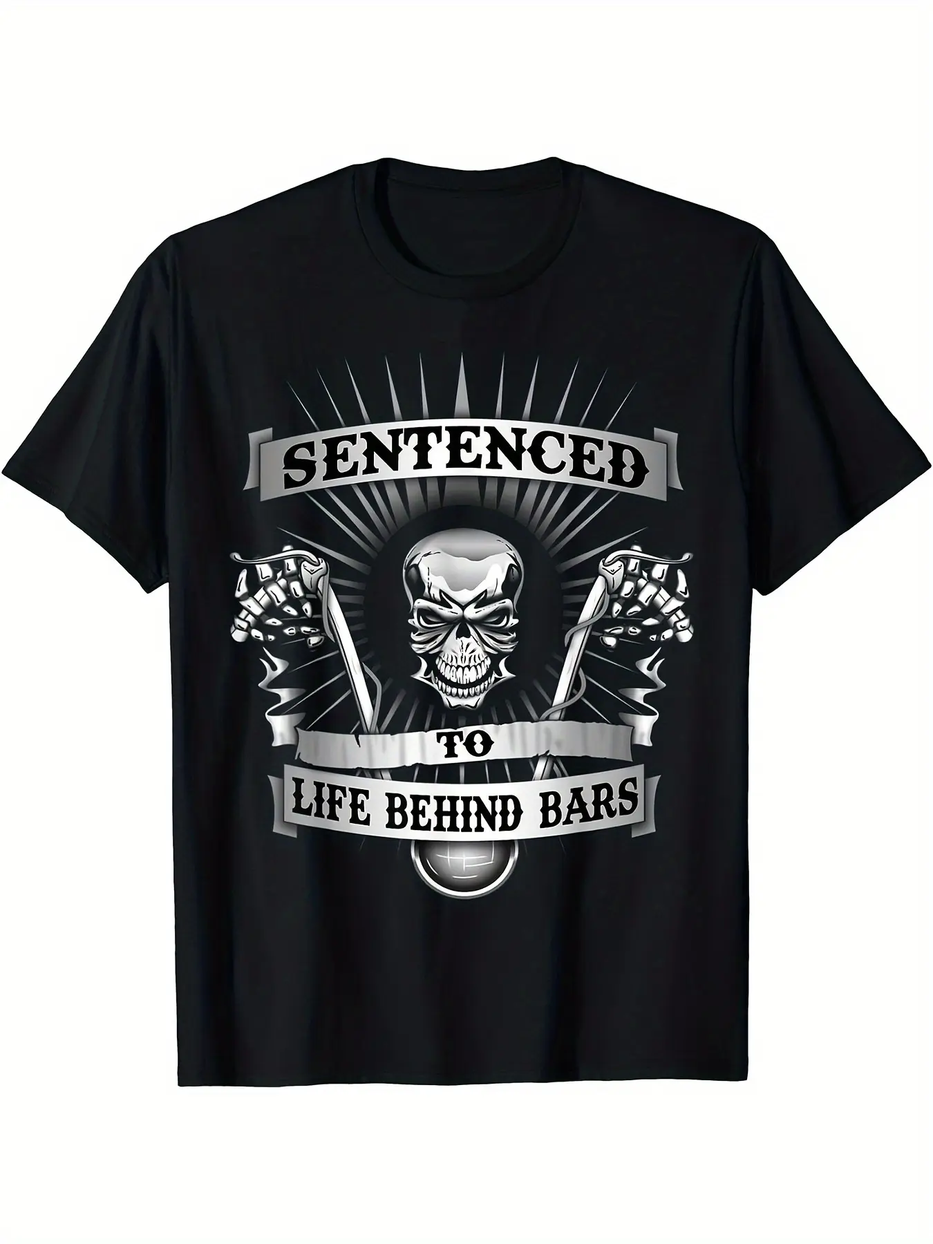 Summer Biker Black Biker Skull Hangers Motorcycle TShirt Breathable Fabric Slight Stretch Regular Fit Summer Fashion Top Gift for Men Dad Friends Top for Daily Activities Crew Neck Drop Shoulder - Versatile, PLUS SIZE